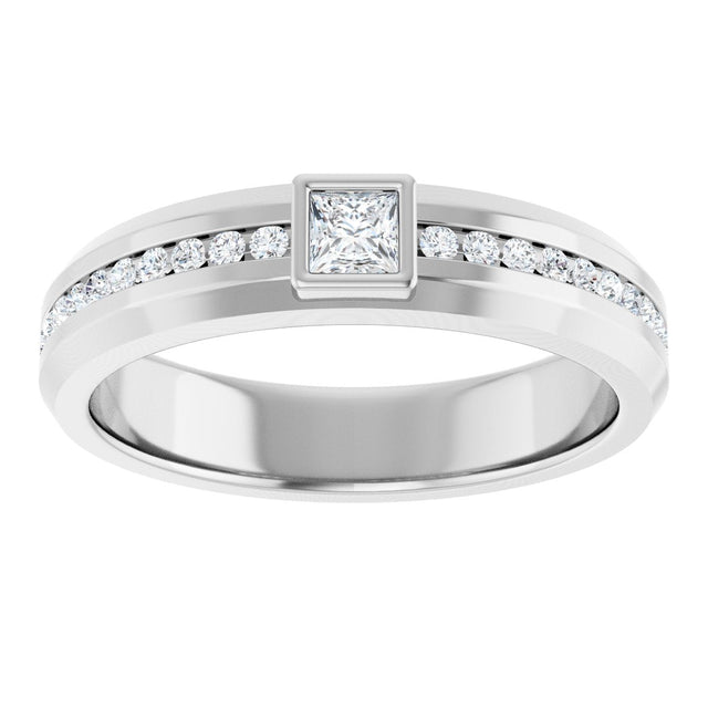 14K Gold Square Lab-Grown Diamond Accented Band - 3x3mm Stones - White Gold - view 3