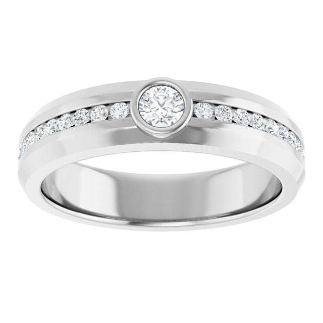 14K Gold Round Lab-Grown Diamond Accented Band - 3.4mm Stones - White Gold - view 3