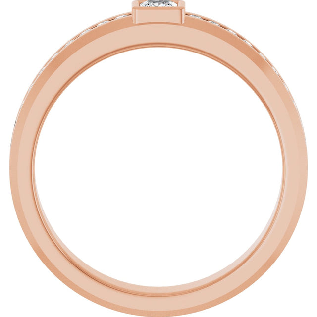 14K Gold Square Lab-Grown Diamond Accented Band - 3x3mm Stones - Rose Gold - view 2