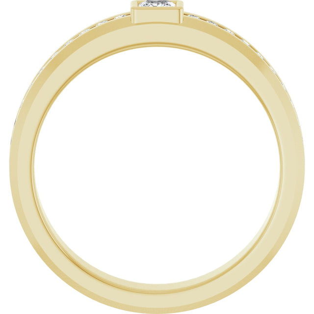 14K Gold Square Lab-Grown Diamond Accented Band - 3x3mm Stones - Yellow Gold - view 2
