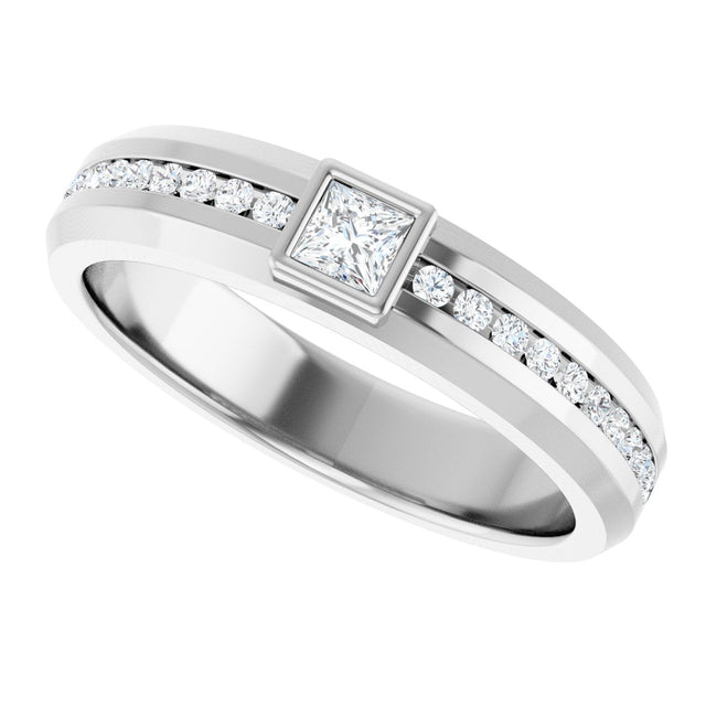 14K Gold Square Lab-Grown Diamond Accented Band - 3x3mm Stones - White Gold - view 5