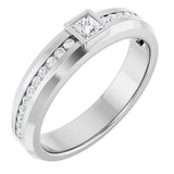 14K Gold Square Lab-Grown Diamond Accented Band - 3x3mm Stones - White Gold