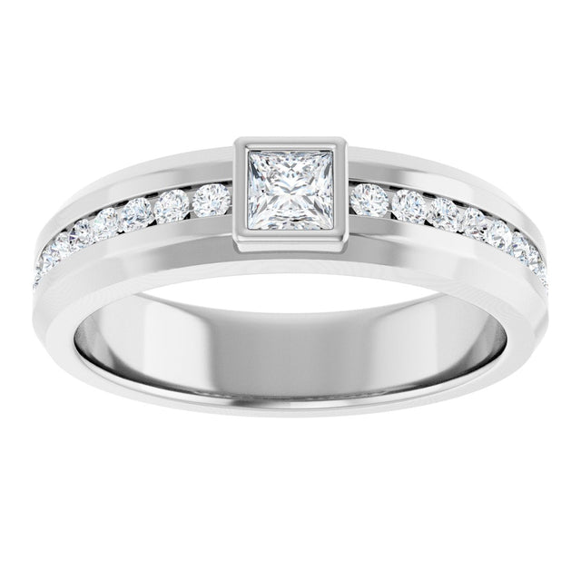 Platinum Square Lab-Grown Diamond Accented Band - 3.5x3.5mm Stones - view 3