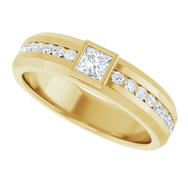 14K Gold Square Lab-Grown Diamond Accented Band - 3.5x3.5mm Stones - Yellow Gold - view 5
