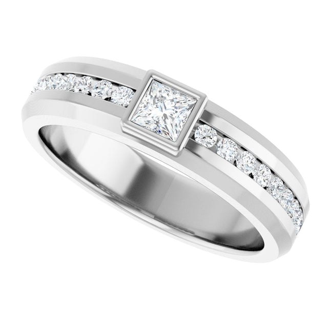 Platinum Square Lab-Grown Diamond Accented Band - 3.5x3.5mm Stones - view 5