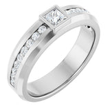 14K Gold Square Lab-Grown Diamond Accented Band - 3.5x3.5mm Stones - White Gold