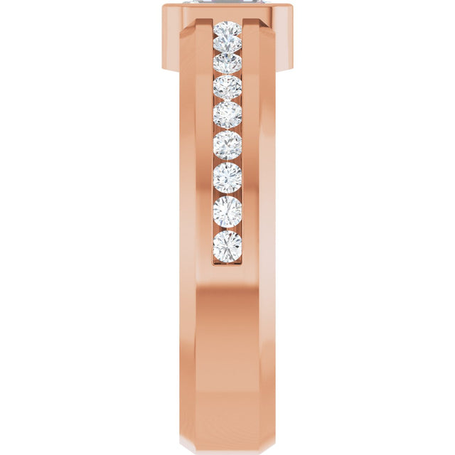 14K Gold Emerald Lab-Grown Diamond Accented Band - 6x4mm Stones - Rose Gold - view 4