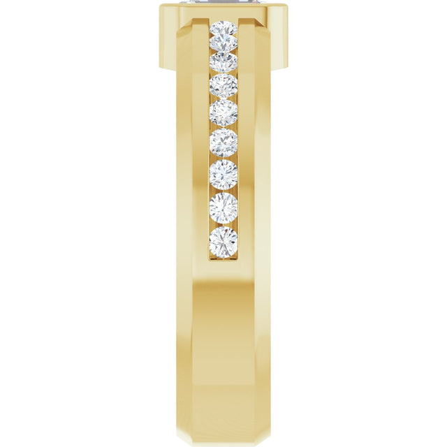 14K Gold Emerald Lab-Grown Diamond Accented Band - 6x4mm Stones - Yellow Gold - view 4
