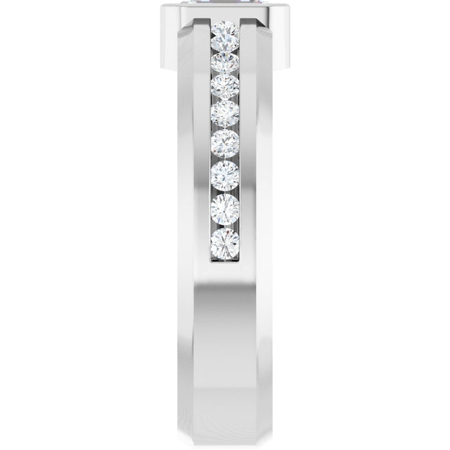 Platinum Emerald Lab-Grown Diamond Accented Band - 6x4mm Stones - view 4