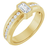 14K Gold Emerald Lab-Grown Diamond Accented Band - 6x4mm Stones - Yellow Gold
