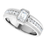 14K Gold Emerald Lab-Grown Diamond Accented Band - 6x4mm Stones - White Gold - view 5