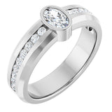 14K Gold Oval Lab-Grown Diamond Accented Band - 6x4mm Stones - White Gold