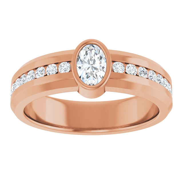 14K Gold Oval Lab-Grown Diamond Accented Band - 6x4mm Stones - Rose Gold - view 3