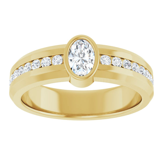 14K Gold Oval Lab-Grown Diamond Accented Band - 6x4mm Stones - Yellow Gold - view 3