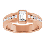 14K Gold Emerald Lab-Grown Diamond Accented Band - 6x4mm Stones - Rose Gold - view 3