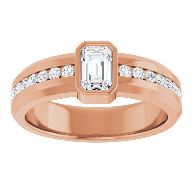 14K Gold Emerald Lab-Grown Diamond Accented Band - 6x4mm Stones - Rose Gold - view 3