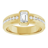 14K Gold Emerald Lab-Grown Diamond Accented Band - 6x4mm Stones - Yellow Gold - view 3