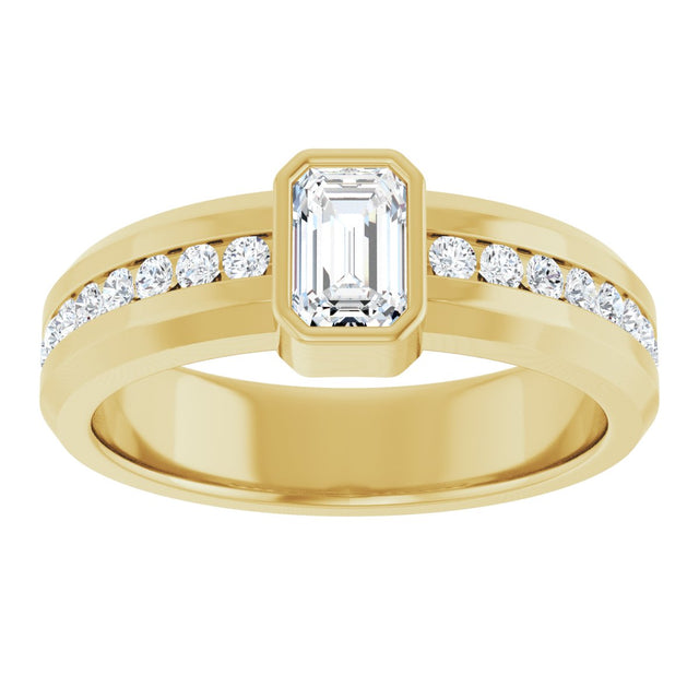 14K Gold Emerald Lab-Grown Diamond Accented Band - 6x4mm Stones - Yellow Gold - view 3
