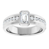 14K Gold Emerald Lab-Grown Diamond Accented Band - 6x4mm Stones - White Gold - view 3