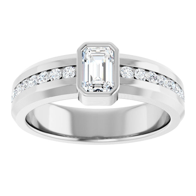 14K Gold Emerald Lab-Grown Diamond Accented Band - 6x4mm Stones - White Gold - view 3
