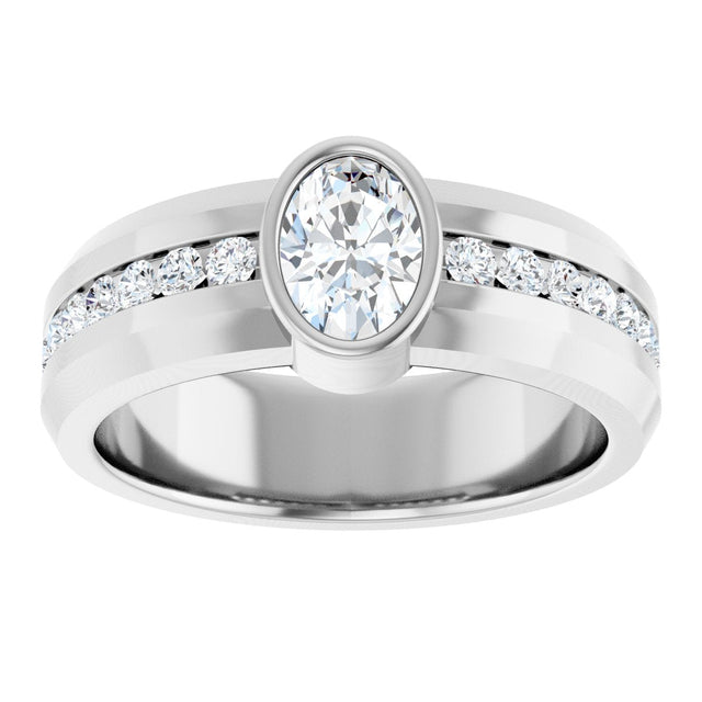 Platinum Oval Lab-Grown Diamond Accented Band - 7x5mm Stones - view 3