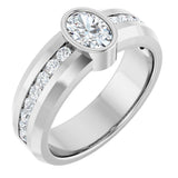 14K Gold Oval Lab-Grown Diamond Accented Band - 7x5mm Stones - White Gold