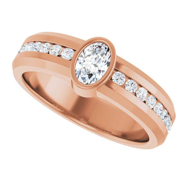 14K Gold Oval Lab-Grown Diamond Accented Band - 6x4mm Stones - Rose Gold - view 5