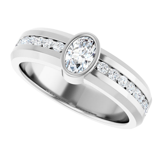 Platinum Oval Lab-Grown Diamond Accented Band - 6x4mm Stones - view 5