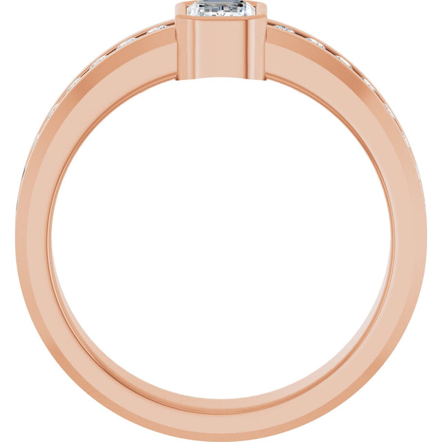 14K Gold Emerald Lab-Grown Diamond Accented Band - 6x4mm Stones - Rose Gold - view 2