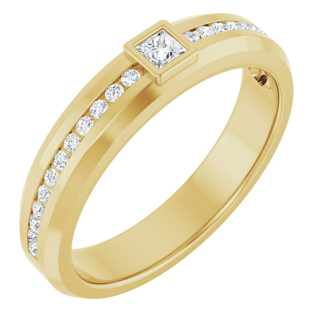 14K Gold Square Lab-Grown Diamond Accented Band - 2.5x2.5mm Stones - Yellow Gold