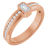 14K Gold Emerald Lab-Grown Diamond Accented Band - 5x3mm Stones - Rose Gold
