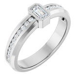 14K Gold Emerald Lab-Grown Diamond Accented Band - 5x3mm Stones - White Gold