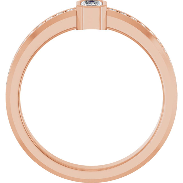 14K Gold Emerald Lab-Grown Diamond Accented Band - 5x3mm Stones - Rose Gold - view 2