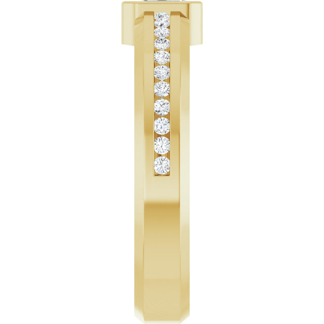 14K Gold Emerald Lab-Grown Diamond Accented Band - 5x3mm Stones - Yellow Gold - view 4