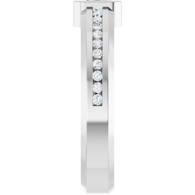 14K Gold Emerald Lab-Grown Diamond Accented Band - 5x3mm Stones - White Gold - view 4