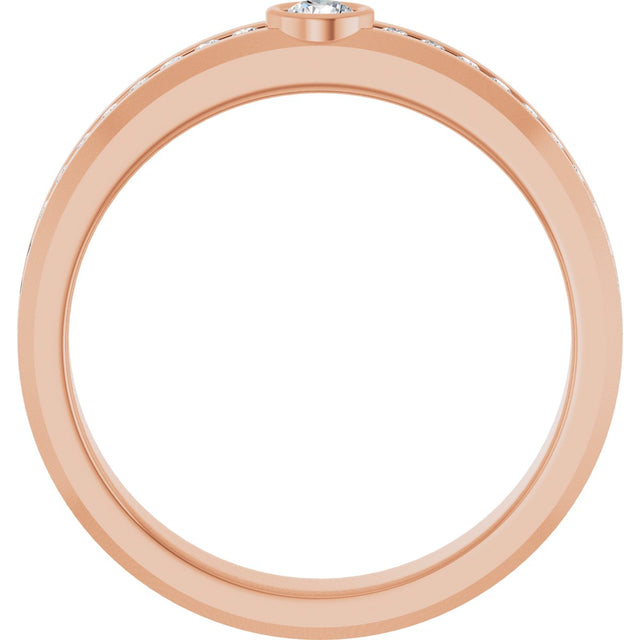 14K Gold Round Lab-Grown Diamond Accented Band - 3mm Stones - Rose Gold - view 2