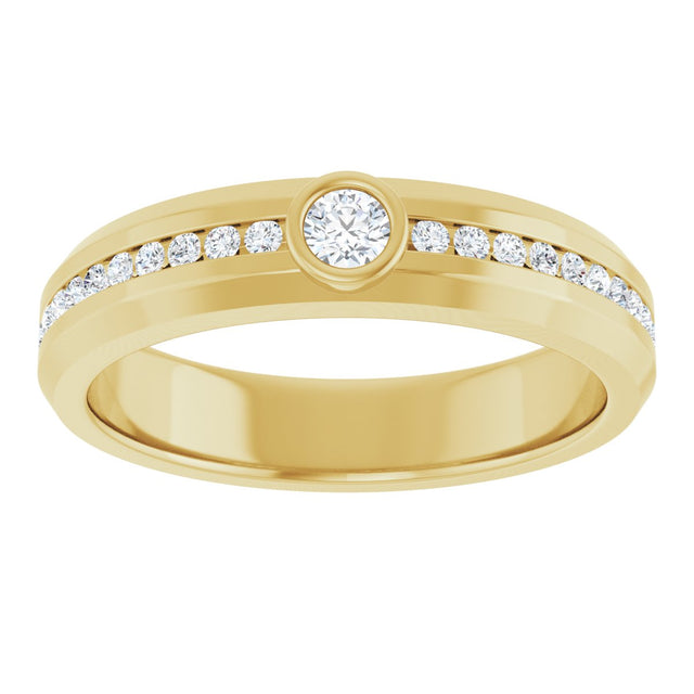 14K Gold Round Lab-Grown Diamond Accented Band - 3mm Stones - Yellow Gold - view 3
