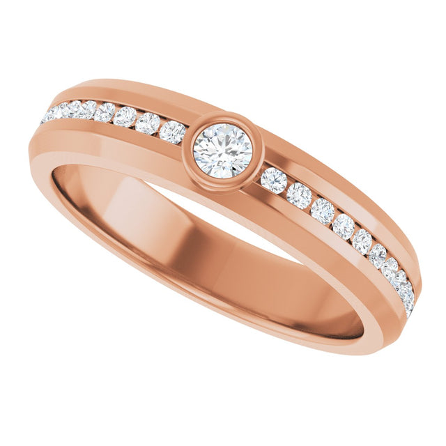 14K Gold Round Lab-Grown Diamond Accented Band - 3mm Stones - Rose Gold - view 5