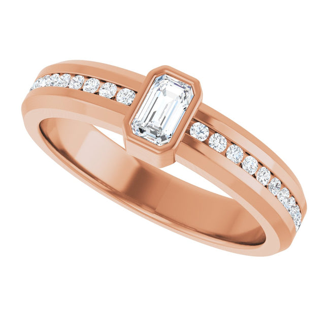 14K Gold Emerald Lab-Grown Diamond Accented Band - 5x3mm Stones - Rose Gold - view 5
