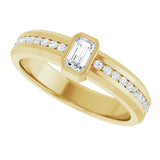 14K Gold Emerald Lab-Grown Diamond Accented Band - 5x3mm Stones - Yellow Gold - view 5