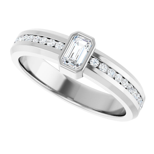 Platinum Emerald Lab-Grown Diamond Accented Band - 5x3mm Stones - view 5