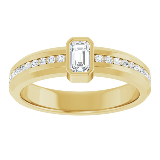 14K Gold Emerald Lab-Grown Diamond Accented Band - 5x3mm Stones - Yellow Gold - view 3