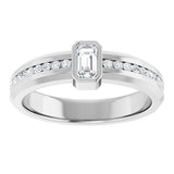 Platinum Emerald Lab-Grown Diamond Accented Band - 5x3mm Stones - view 3
