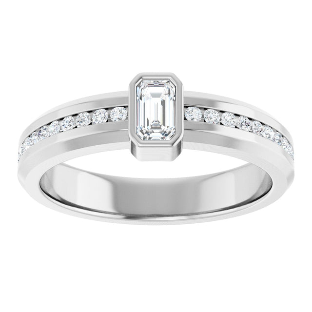 Platinum Emerald Lab-Grown Diamond Accented Band - 5x3mm Stones - view 3