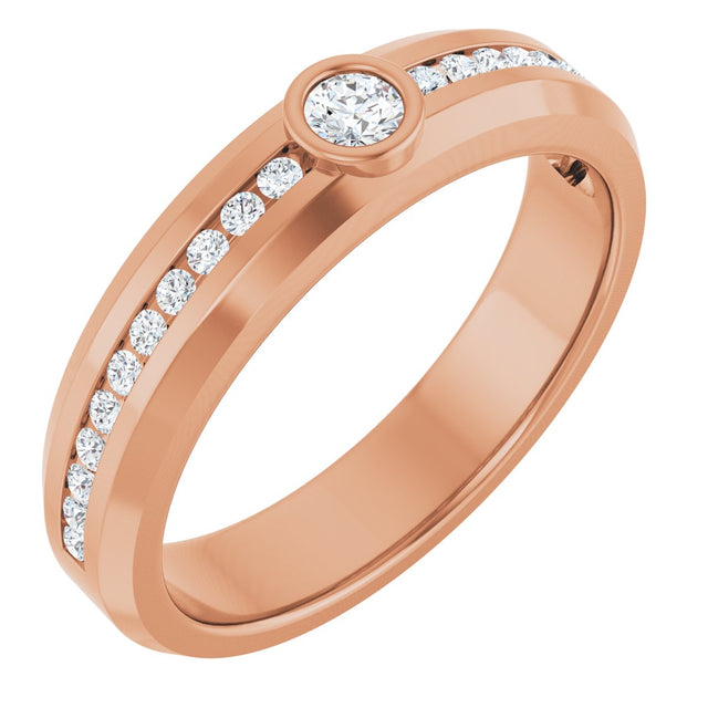 14K Gold Round Lab-Grown Diamond Accented Band - 3mm Stones - Rose Gold