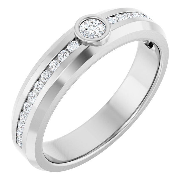 14K Gold Round Lab-Grown Diamond Accented Band - 3mm Stones - White Gold