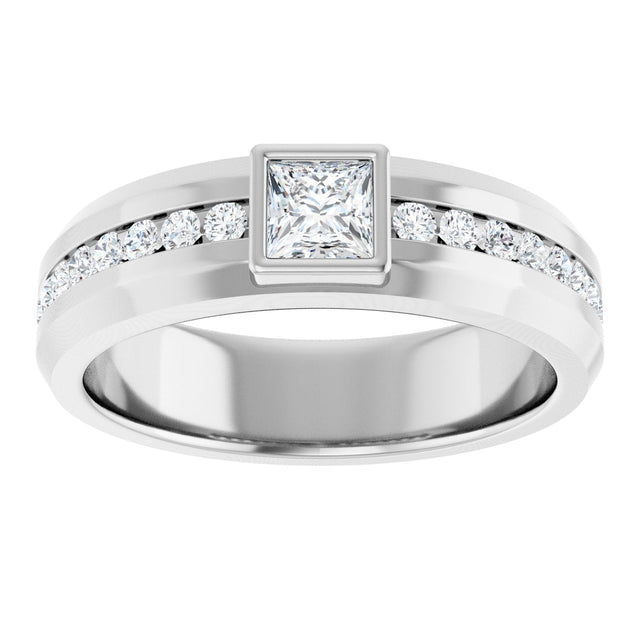 Platinum Square Lab-Grown Diamond Accented Band - 4x4mm Stones - view 3