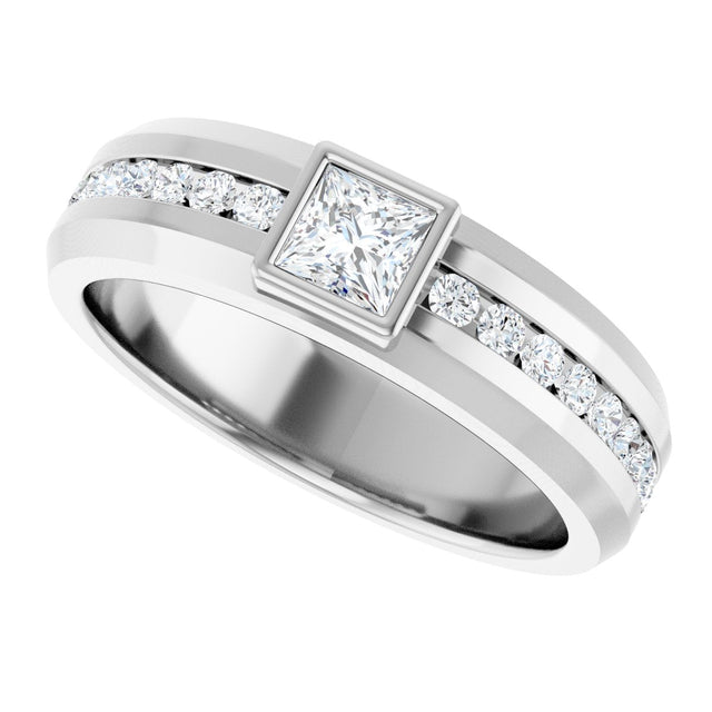 14K Gold Square Lab-Grown Diamond Accented Band - 4x4mm Stones - White Gold - view 5