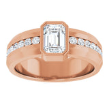 14K Gold Emerald Lab-Grown Diamond Accented Band - 7x5mm Stones - Rose Gold - view 3