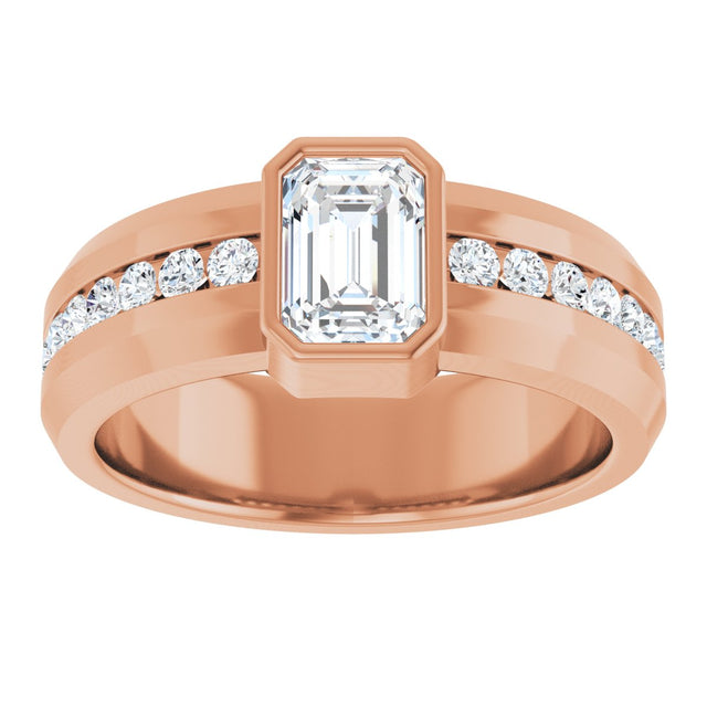 14K Gold Emerald Lab-Grown Diamond Accented Band - 7x5mm Stones - Rose Gold - view 3